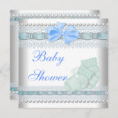Baby Shower Baby Blue Hinterns Pearl Lace Einladung (Vorne/Hinten)