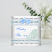 Baby Shower Baby Blue Hinterns Pearl Lace Einladung (Stehend Vorderseite)