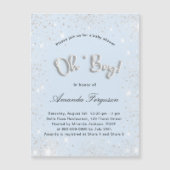 Baby Shower Baby Blue Junge Silber funkeln Luxus Magneteinladung (Vorderseite)