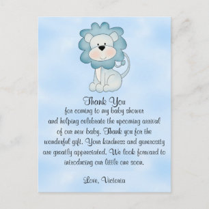 Baby Shower Baby Boy Blue Lion Postkarte