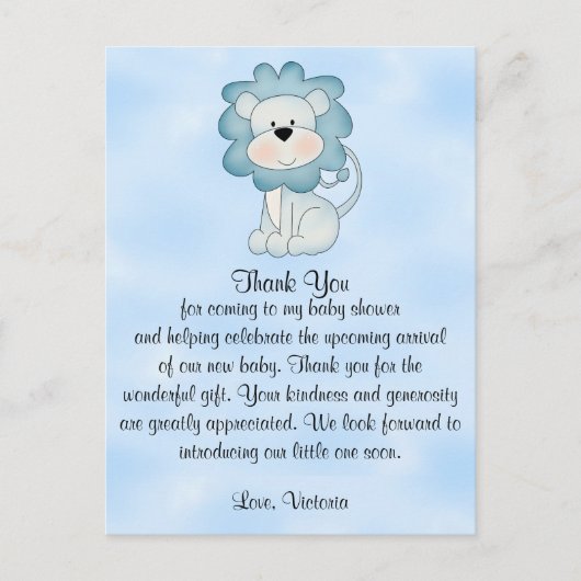 Baby Shower Baby Boy Blue Lion Postkarte (Vorderseite)