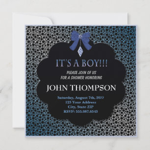 Baby Shower Baby BOY Blue Ribbon Deco Card Einladung