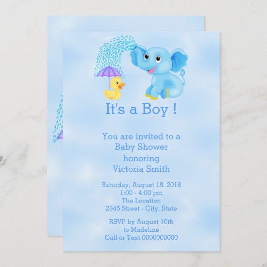 Baby Shower Baby Boy Elephant Einladung (Vorne/Hinten)