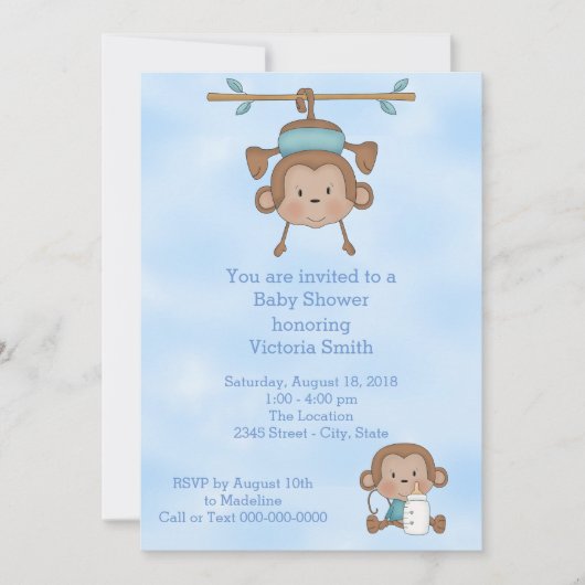 Baby Shower Baby Boy Monkey Einladung (Vorderseite)