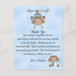 Baby Shower Baby Boy Monkey Postkarte
