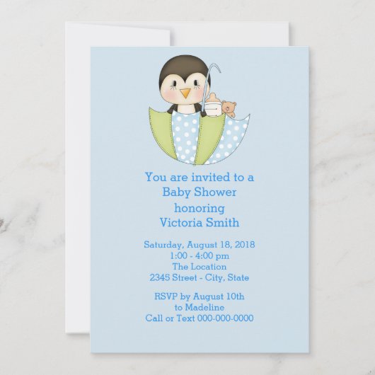 Baby Shower Baby Boy Penguin Einladung (Vorderseite)