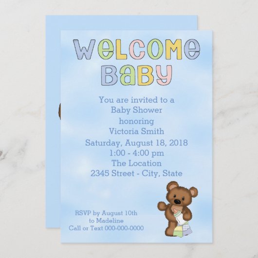 Baby Shower Baby Boy Teddy Bear Einladung (Vorne/Hinten)