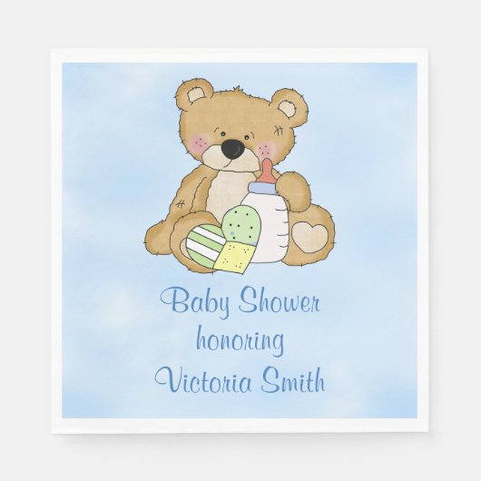 Baby Shower Baby Boy Teddy Bear Serviette (Vorderseite)