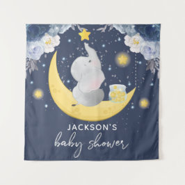 Baby Shower Baby Elephant auf dem Mond Wandteppich