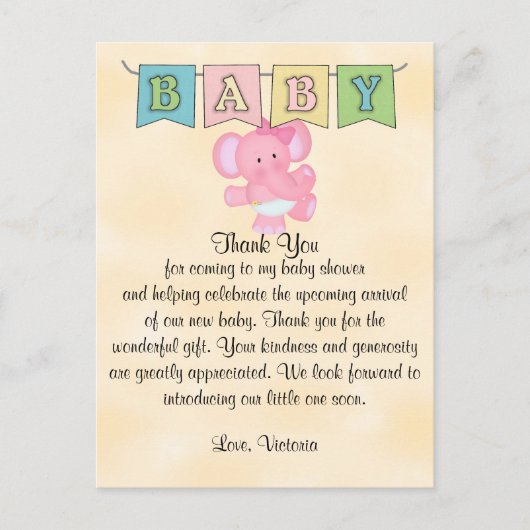 Baby Shower Baby Elephant Postkarte (Vorderseite)