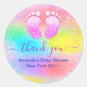 Baby Shower Baby Girl Holographic Unicorn Feet Runder Aufkleber