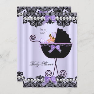 Baby Shower Baby Girl Lavender Lila Black Lace Einladung