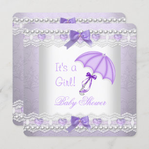 Baby Shower Baby Girl Lavender White Umbrella Einladung