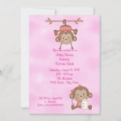 Baby Shower Baby Girl Monkey Einladung (Vorderseite)