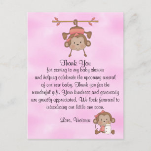 Baby Shower Baby Girl Monkey Postkarte