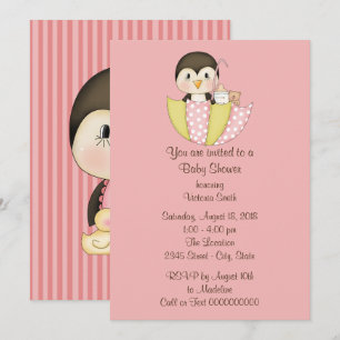 Baby Shower Baby Girl Penguin Einladung