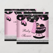 Baby Shower Baby Girl Pink Black Pearl Lace Einladung (Vorne/Hinten)