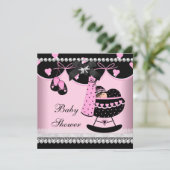 Baby Shower Baby Girl Pink Black Pearl Lace Einladung (Stehend Vorderseite)
