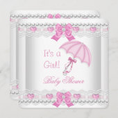 Baby Shower Baby Girl Pink White Lace Umbrett Einladung (Vorne/Hinten)
