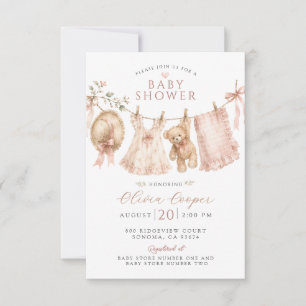 Baby-Shower-Baby-Girl-Wäscheleine-Rosa Einladung