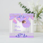 Baby Shower Baby Girl White Pink Lila Pearl Lace Einladung (Stehend Vorderseite)