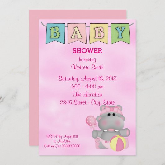 Baby Shower Baby Hippo Einladung (Vorne/Hinten)