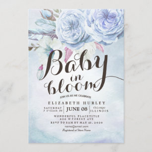 Baby Shower Baby in Bloom Bohemische Blume Feather Einladung