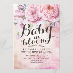 Baby Shower Baby in Bloom Bohemische Blume Feather Einladung