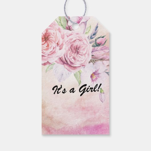 Baby Shower Baby in Bloom Bohemische Blume Feather Geschenkanhänger (Rückseite)