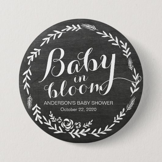 Baby Shower Baby in Bloom Floral Frame Chalkboard Button (Vorderseite)