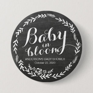 Baby Shower Baby in Bloom Floral Frame Chalkboard Button