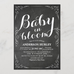 Baby Shower Baby in Bloom Floral Frame Chalkboard Einladung