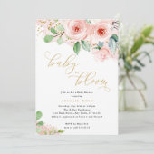 Baby Shower Baby in Bloom, Rosa Gold Floral Einladung (Stehend Vorderseite)
