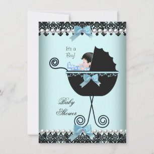 Baby Shower Baby Junge Blau Türkis Schwarz Spitze  Einladung