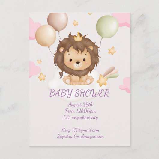 BABY SHOWER BABY LION INVITATION POSTKARTE (Vorderseite)