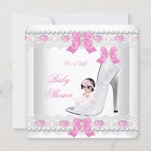 Baby Shower Baby Mädchen Rosa Weiße Spitze Herz Sc Einladung