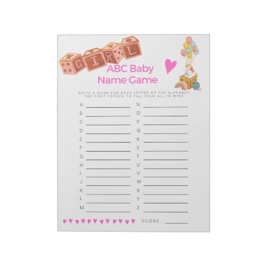Baby Shower Baby Name Game Baby Girl Notizblock (Rotiert)