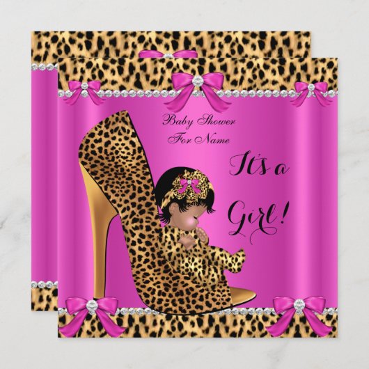 Baby Shower Baby Niedlich Girl Leopard Hot Pink Sh Einladung (Vorne/Hinten)