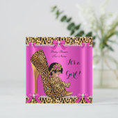 Baby Shower Baby Niedlich Girl Leopard Hot Pink Sh Einladung (Stehend Vorderseite)