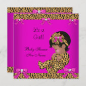 Baby Shower Baby Niedlich Girl Leopard Pink Gold 3 Einladung (Vorne/Hinten)