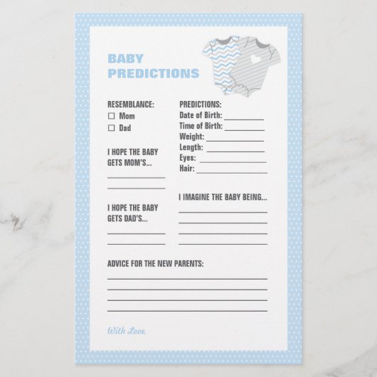 Baby Shower Baby Predictions Card - blau (Vorderseite)