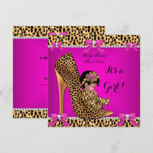 Baby-Shower-Baby-Süßes-Mädchen-Leopard-Hot-Pink-Sc Einladung