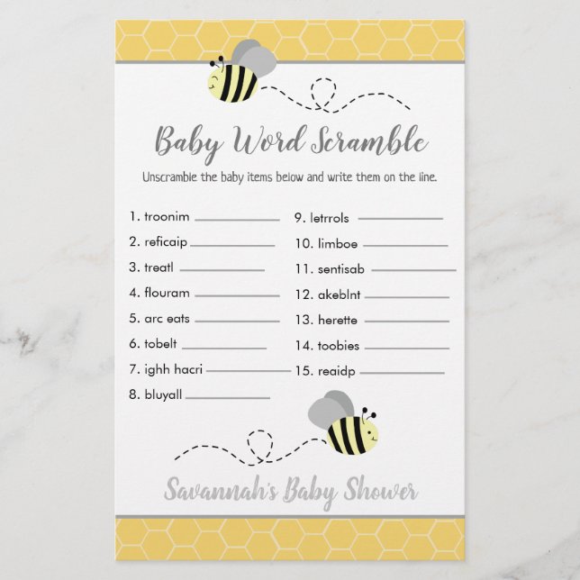 Baby Shower Baby Word Scramble Game (Vorderseite)