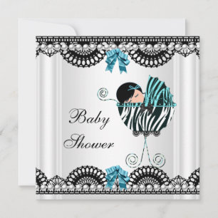 Baby Shower Baby Zebra Junge Schwarz Weiß Blau Einladung