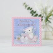 Baby Shower - Ballerina Teddy Bear Einladung (Stehend Vorderseite)