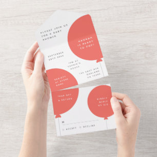 Baby Shower Balloon Korallenrosa Minimalistische All In One Einladung