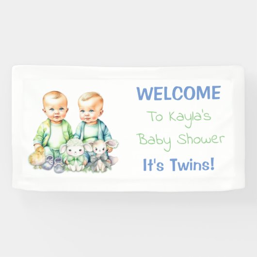 Baby Shower Banner für Twin Boys Blue und Green (Horizontal)