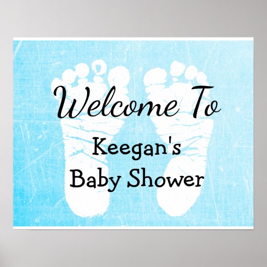 Baby Shower Banner Poster für Boy Blue Foot Prints (Vorne)