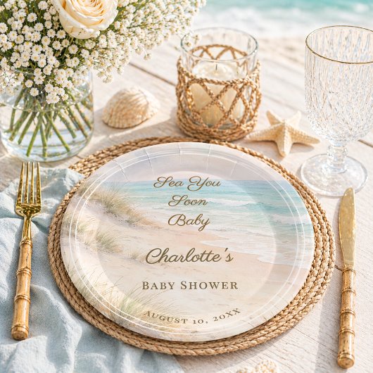 Baby Shower beach coastal  Sea You Soon Pappteller