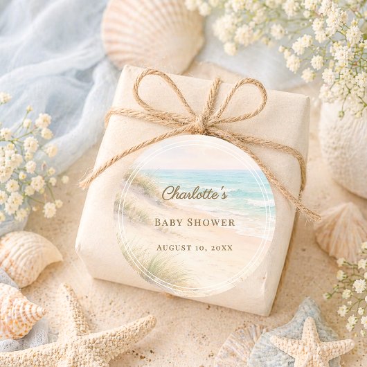 Baby Shower beach coastal summer Runder Aufkleber